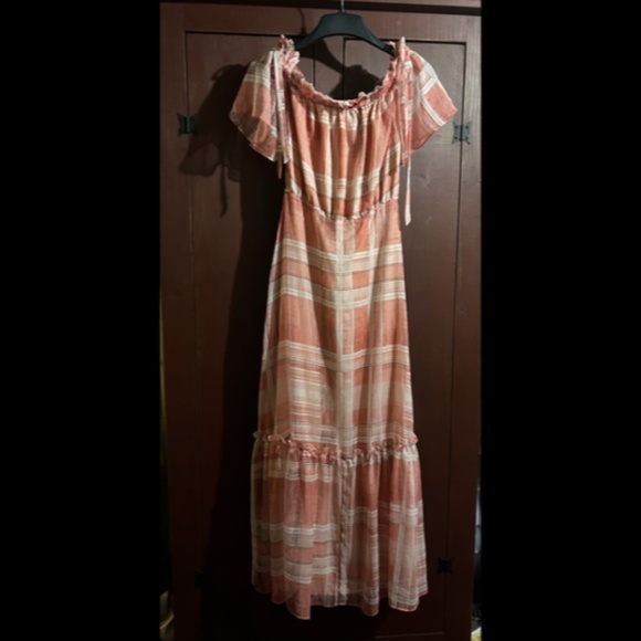 Lenon x Anthropologie Plaid Off Shoulder Tiered Maxi Dress Red/Pink Size M - NWT - Picture 5 of 16
